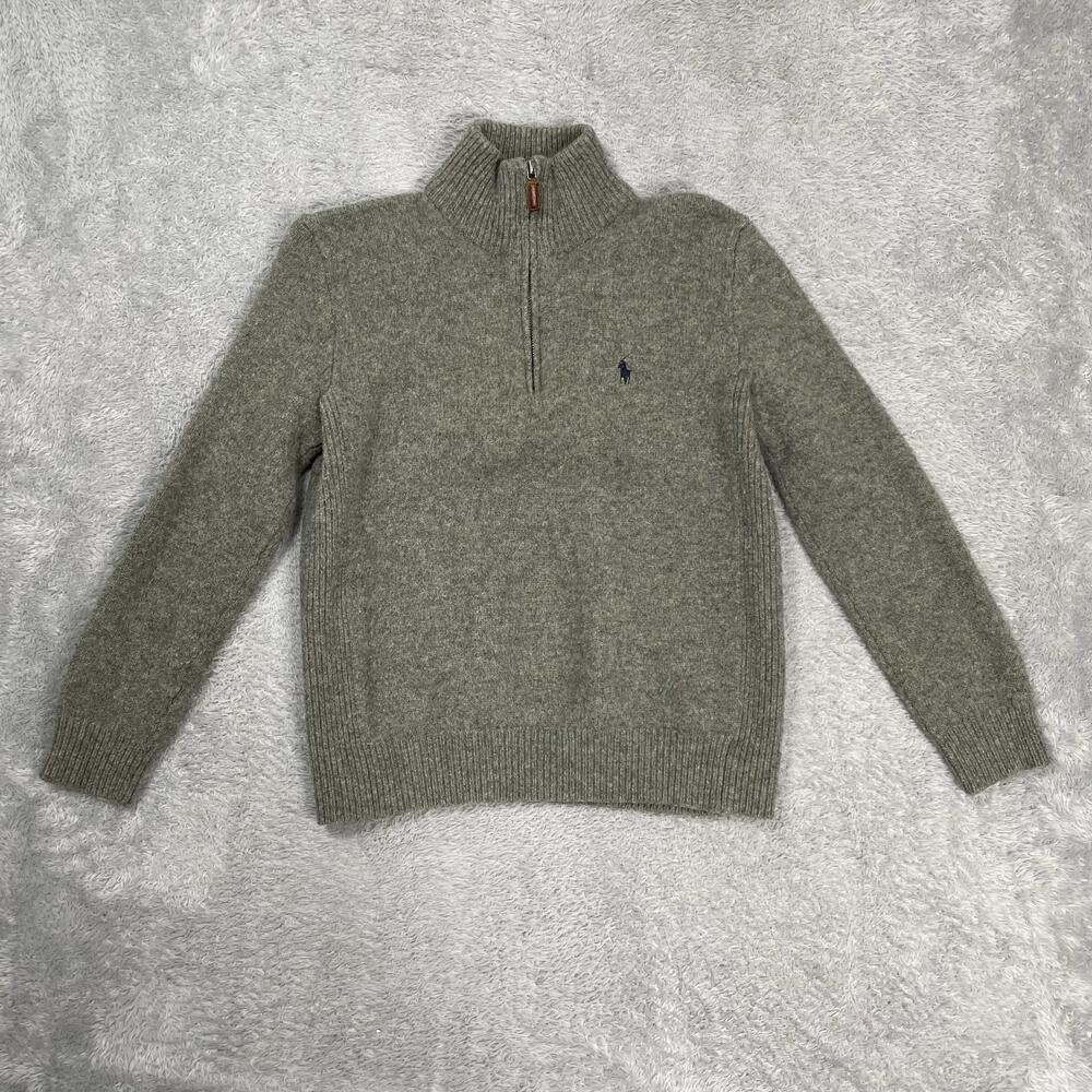 Polo By Ralph Lauren Sweater Womens Small Gray Lambswool Quarter Zip Pony Logo